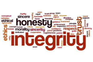 Integrity word cloud concept with honesty trust related tags